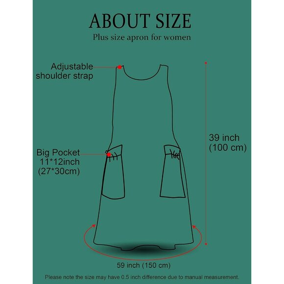Big Plus Size Aprons for Women with Pockets Cotton Linen Baking Kitchen Cooking - Picture 5 of 6